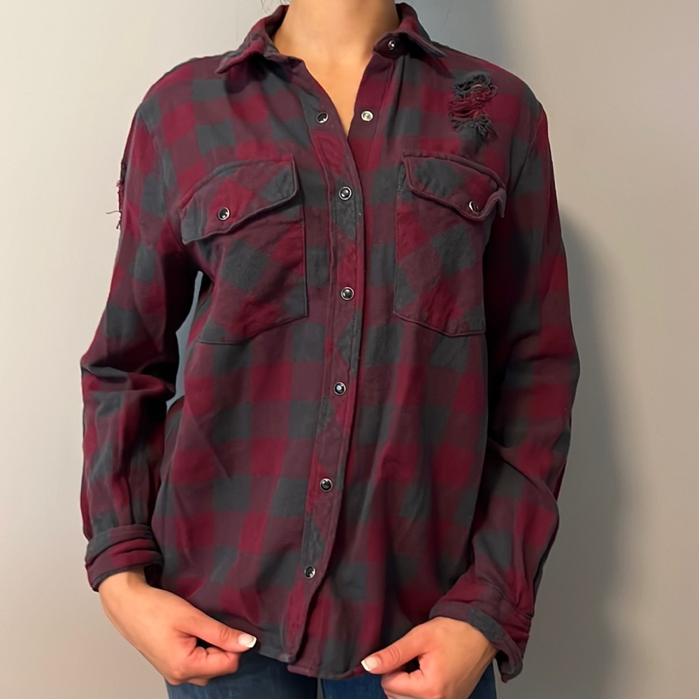 Distressed plaid shirt